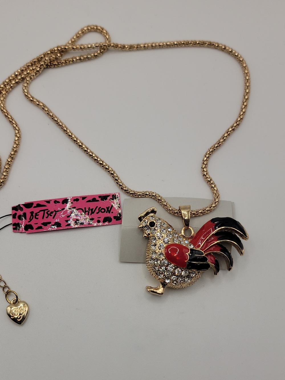 Betsey Johnson Gold-Tone Rooster Pendant Necklace with Red & Black Enamel